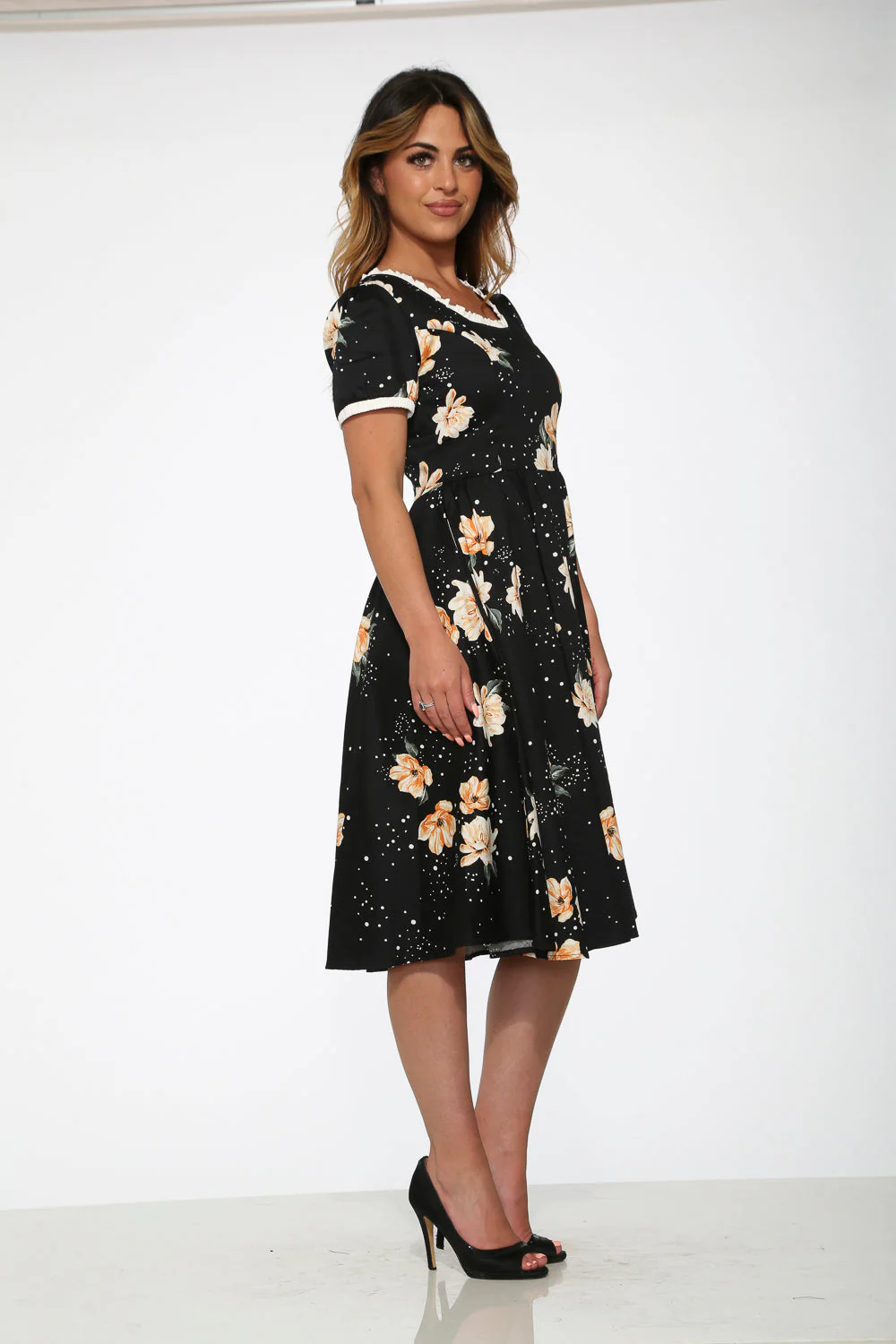 Black & Yellow Floral Swing Dress - Olabens