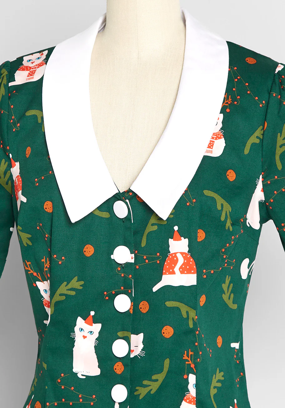 Felines Feeling Festive Button-Up Blouse - Olabens