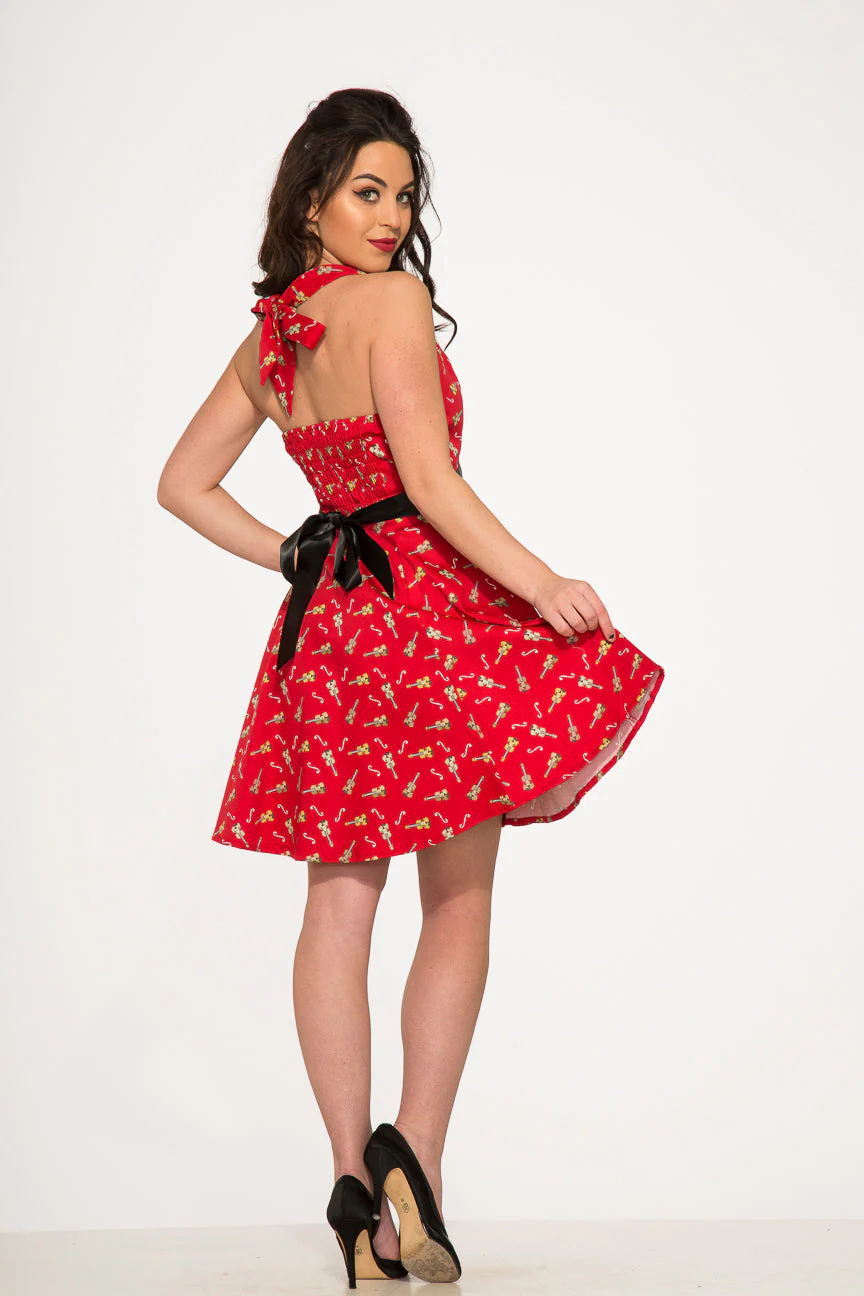 Red Violin Halter Swing Dress - Olabens