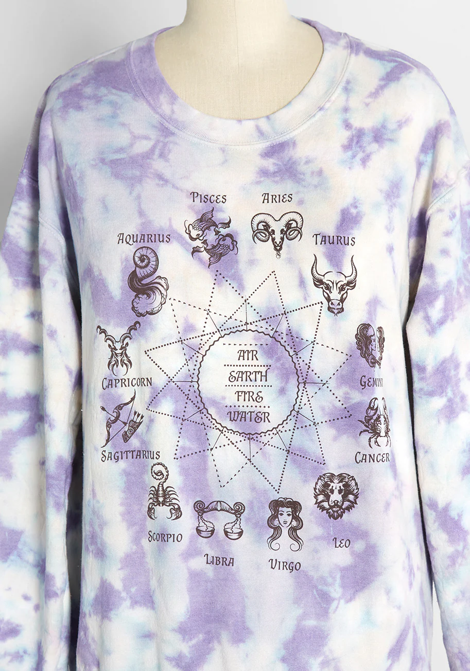 Tell Me Your Sign Graphic Tie-Dye Sweatshirt - Olabens