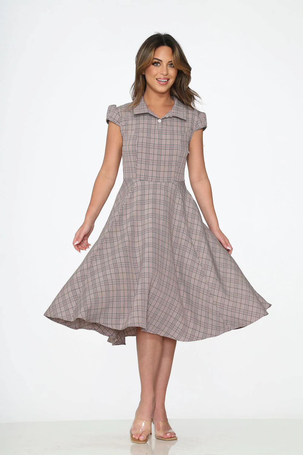 Brown Plaid Swing Dress - Olabens
