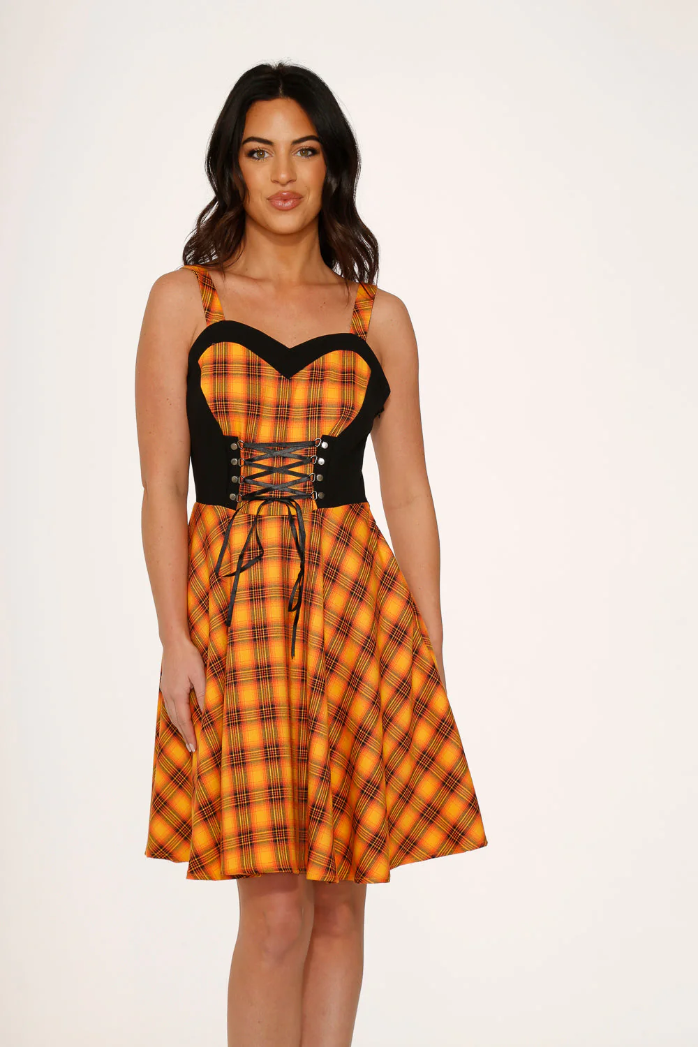 Orange Plaid Swing Dress - Olabens