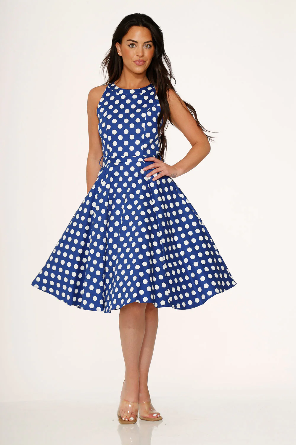 Blue Polka Dot Swing Dress - Olabens
