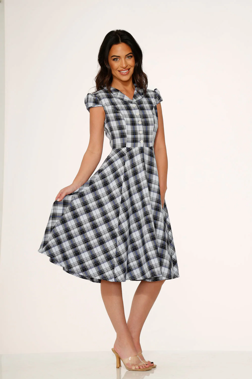 Blue Plaid Swing Dress - Olabens