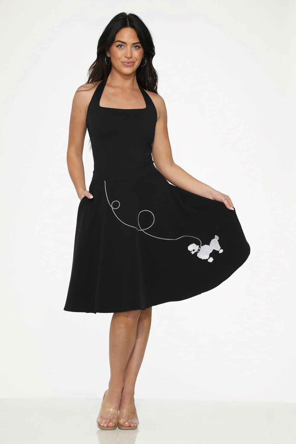 Black Embroidered Poodle Skirt - Olabens