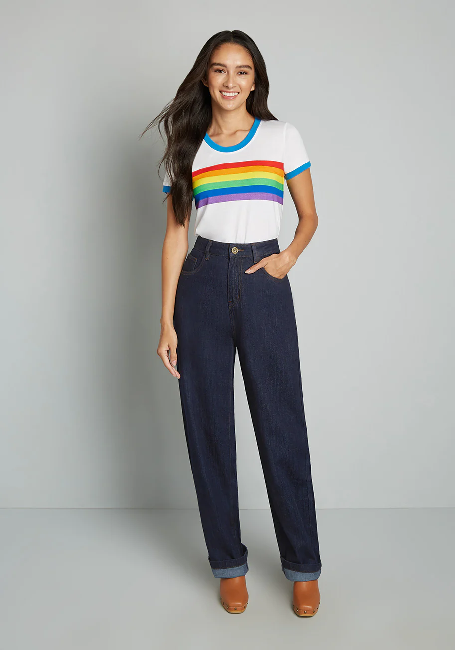 Rainbow In Tow Embroidered Jeans - Olabens