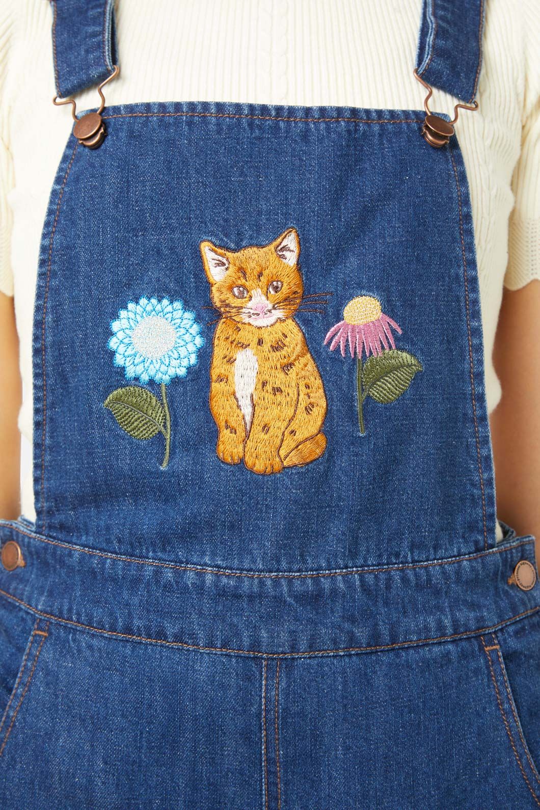 Cat Embroidered Overall - Olabens