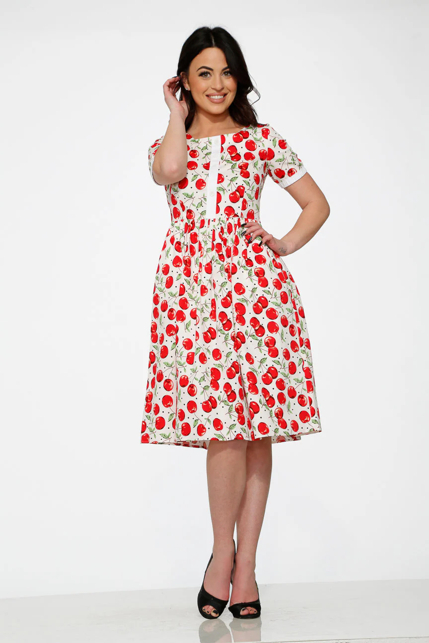 White & Red Cherry Dress - Olabens