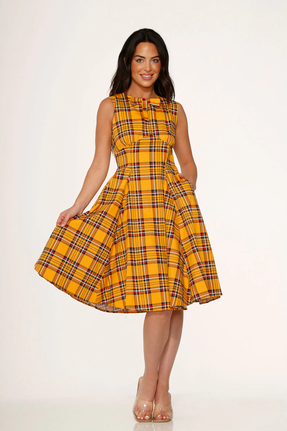 Yellow Plaid Swing Dress - Olabens