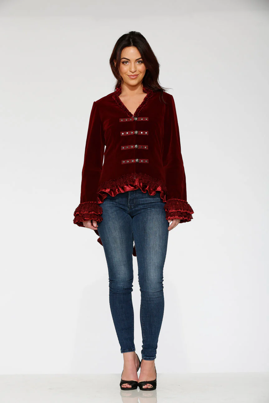 Burgundy Gloria Velvet Tailed Jacket - Olabens