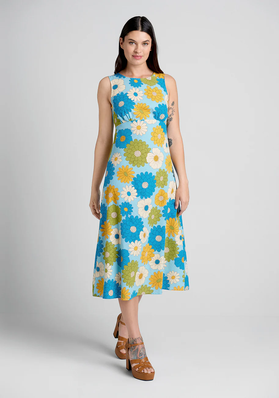 Clear Blue Sky Garden Midi Dress - Olabens