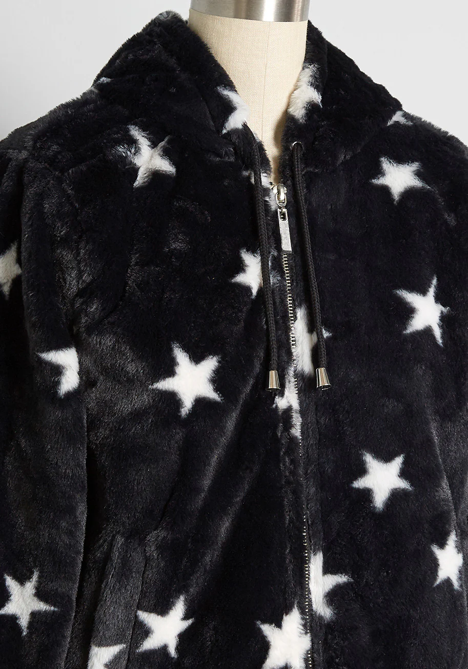 Always Gazing Upwards Faux Fur Zip-Up Hoodie - Olabens