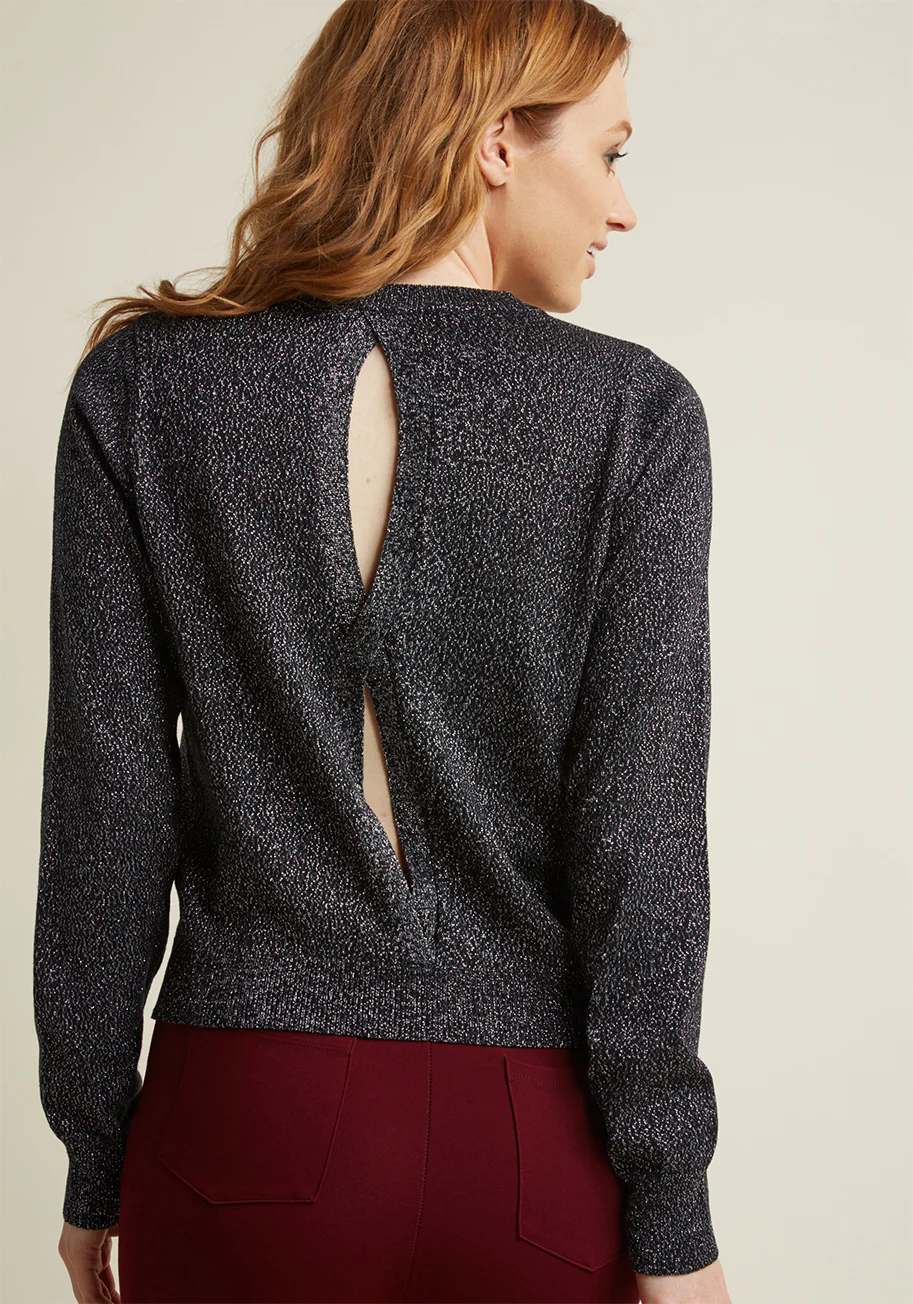 Metallic Sweater with Open Back in Black - Olabens