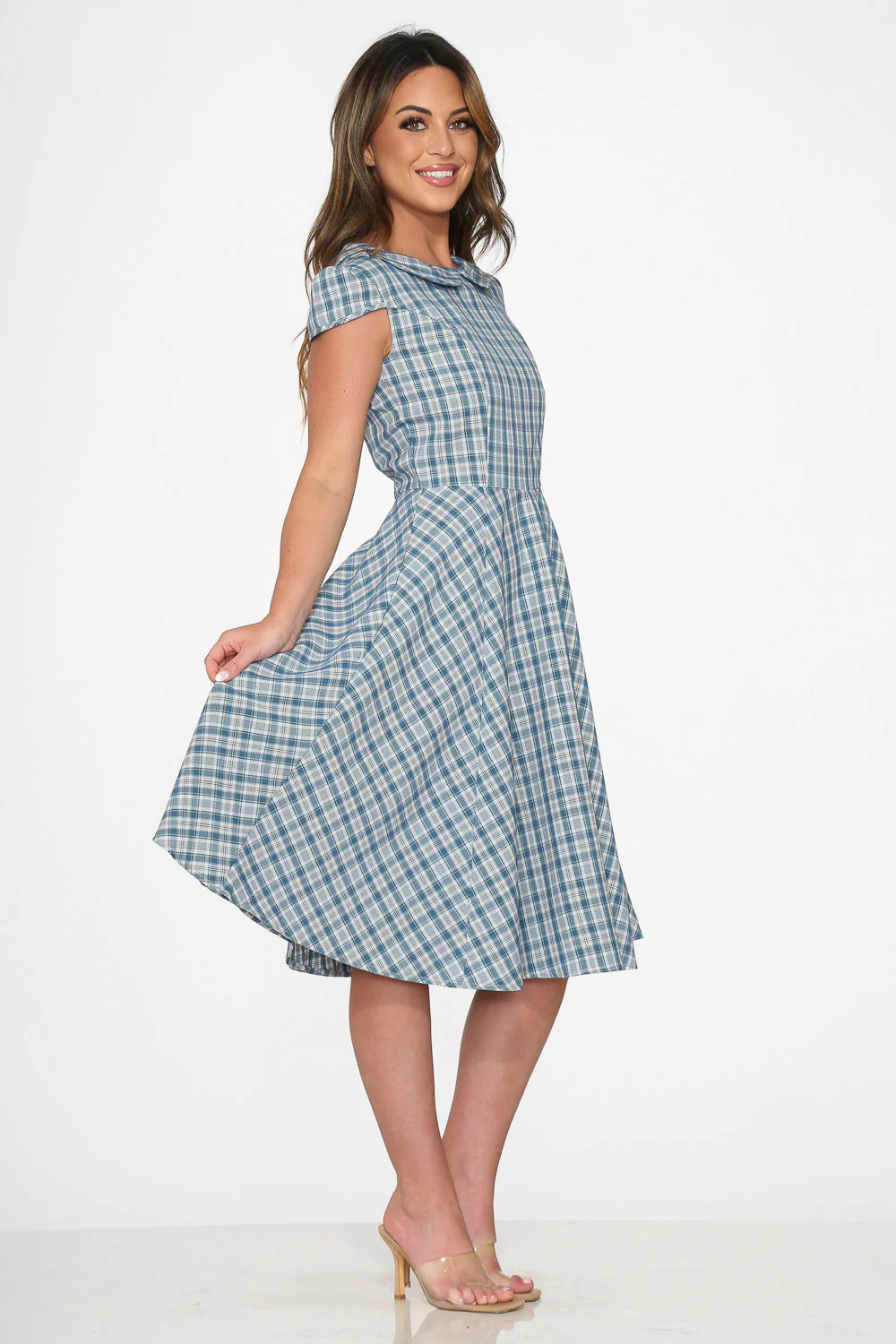 Blue Plaid Swing Dress - Olabens