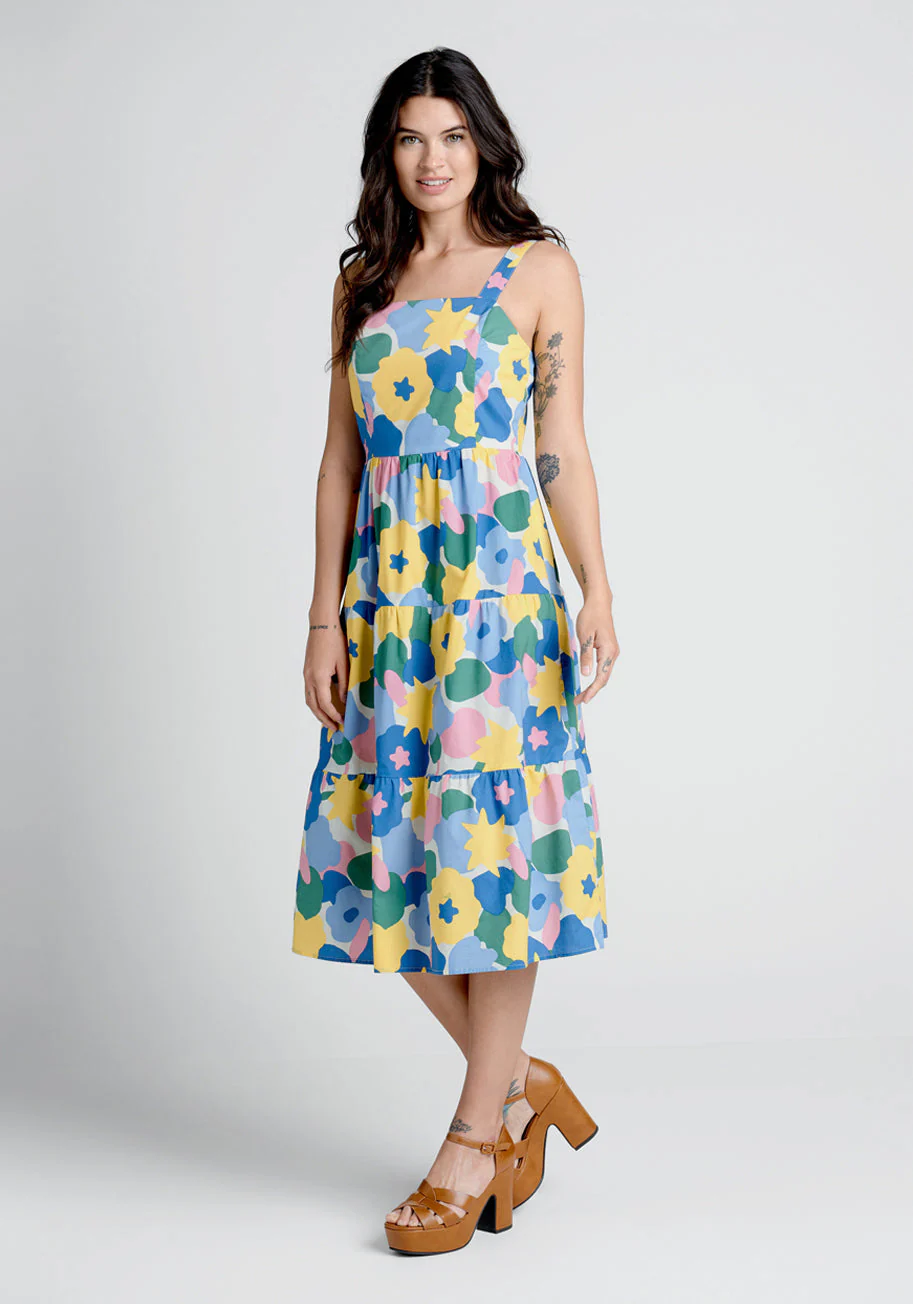 Blossoms In The Breeze Tiered Midi Dress - Olabens