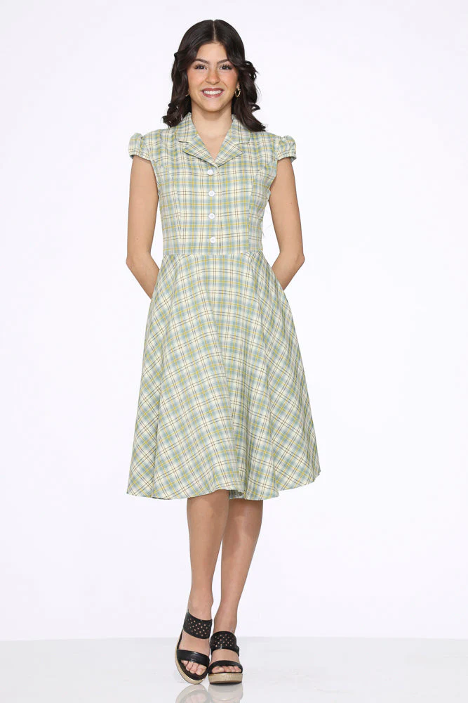 Green Plaid Swing Dress - Olabens