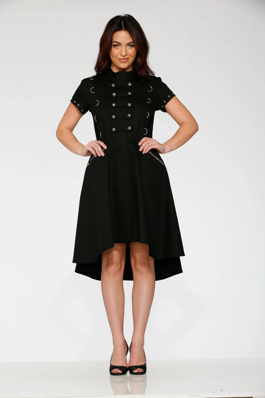 Black Battalion Hi-Lo Swing Dress - Olabens