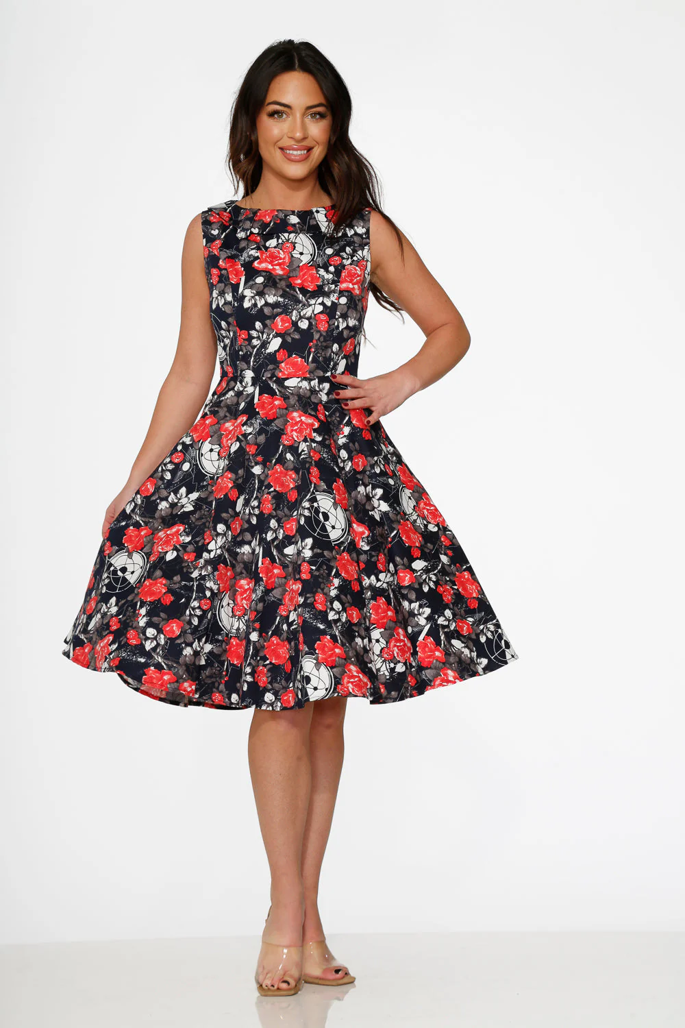 Navy Floral Swing Dress - Olabens