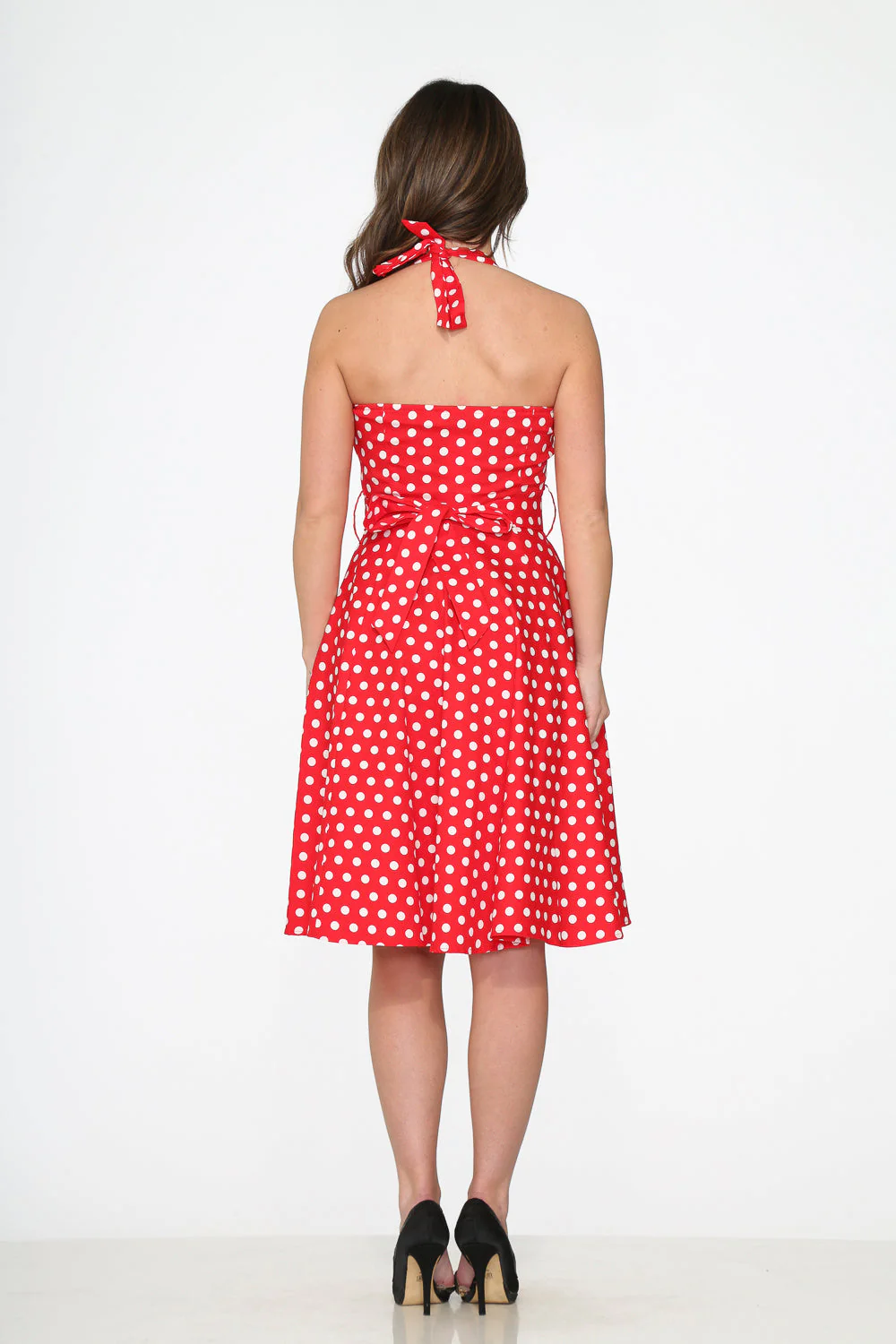 23231 Red White Polka Dot Halter Dress - Olabens