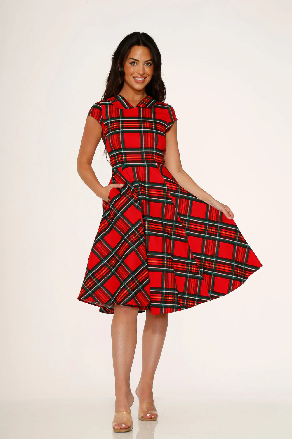 Red Plaid Swing Dress - Olabens
