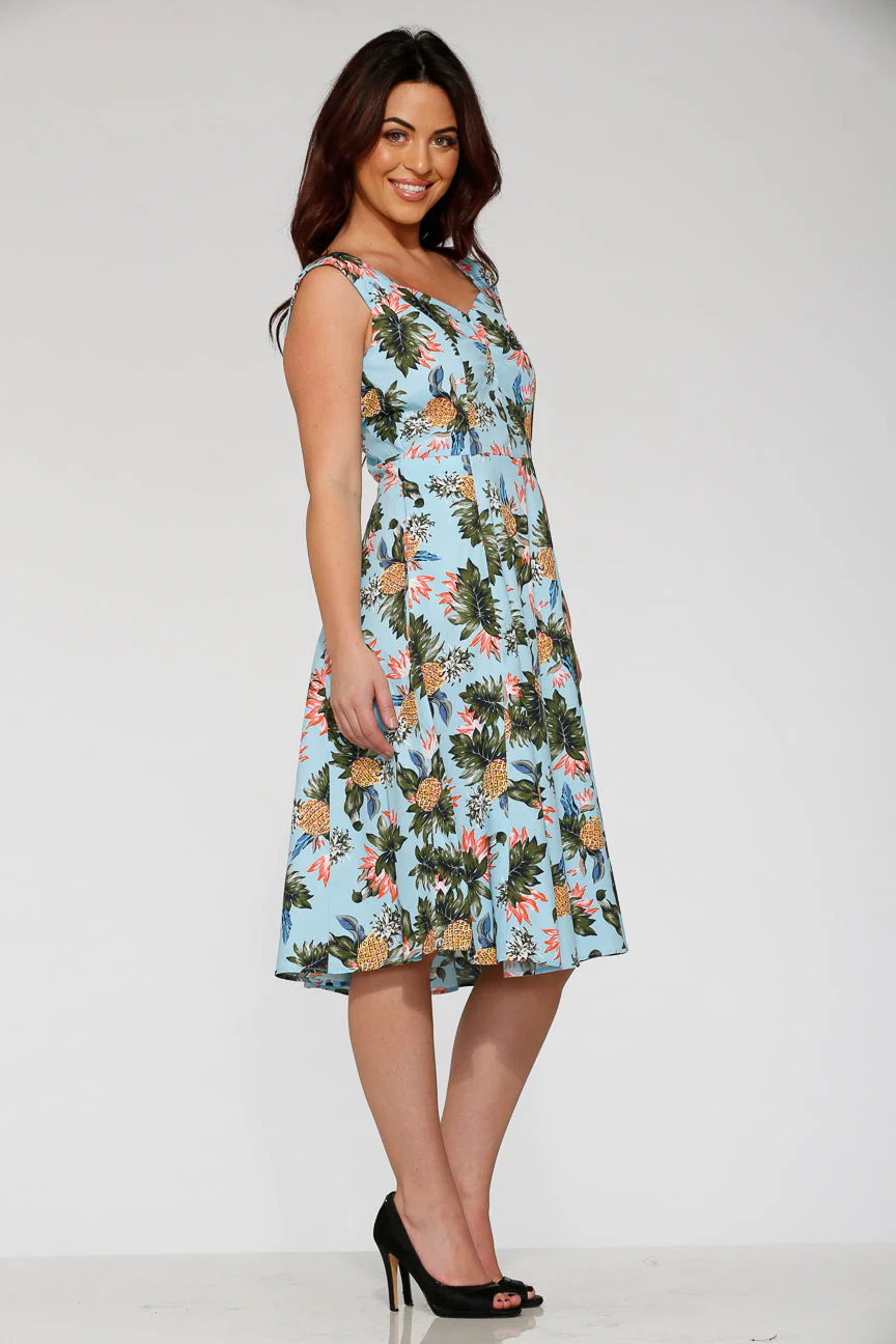Light Blue Hawaiian Swing Dress - Olabens