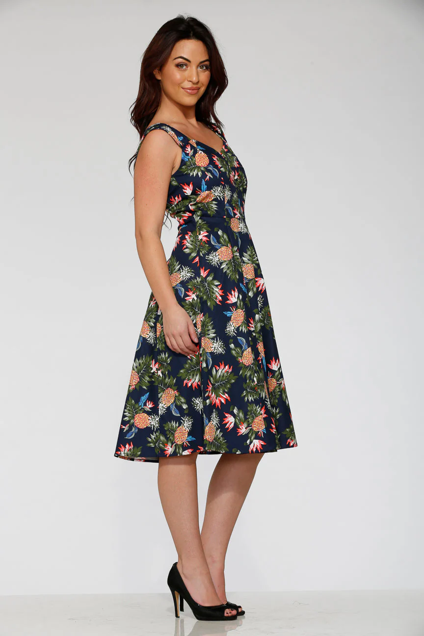 Navy Hawaiian Swing Dress - Olabens