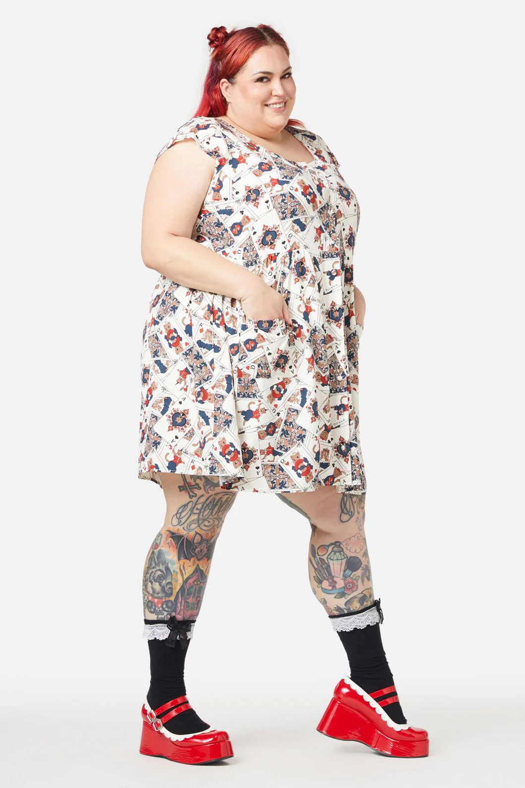 Curve Queen Of Cats Print Dress - Olabens