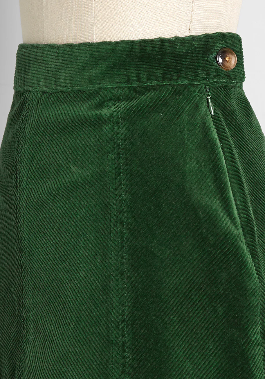Ephemeral Emerald Corduroy Mini Skirt - Olabens