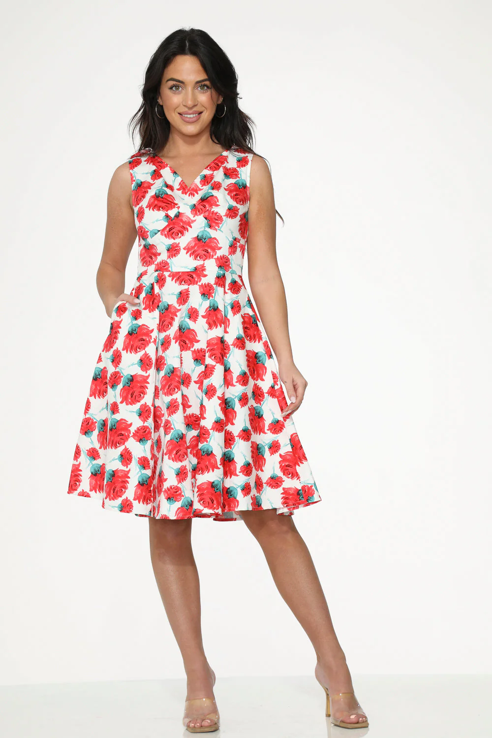 White Red Rose Swing Dress - Olabens