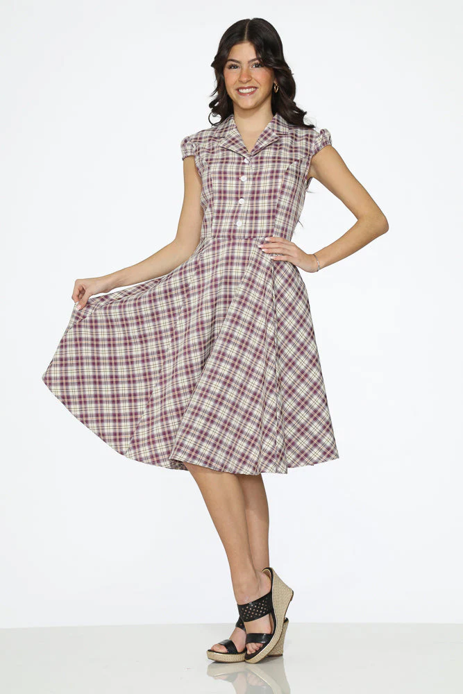 Purple Plaid Swing Dress - Olabens
