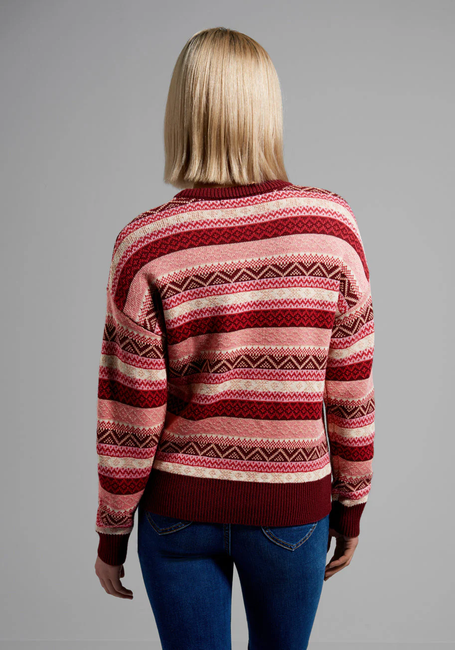 Staying Berry Cozy Fair Isle Sweater - Olabens