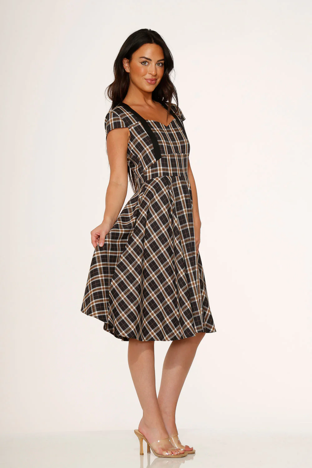 Black Plaid Swing Dress - Olabens