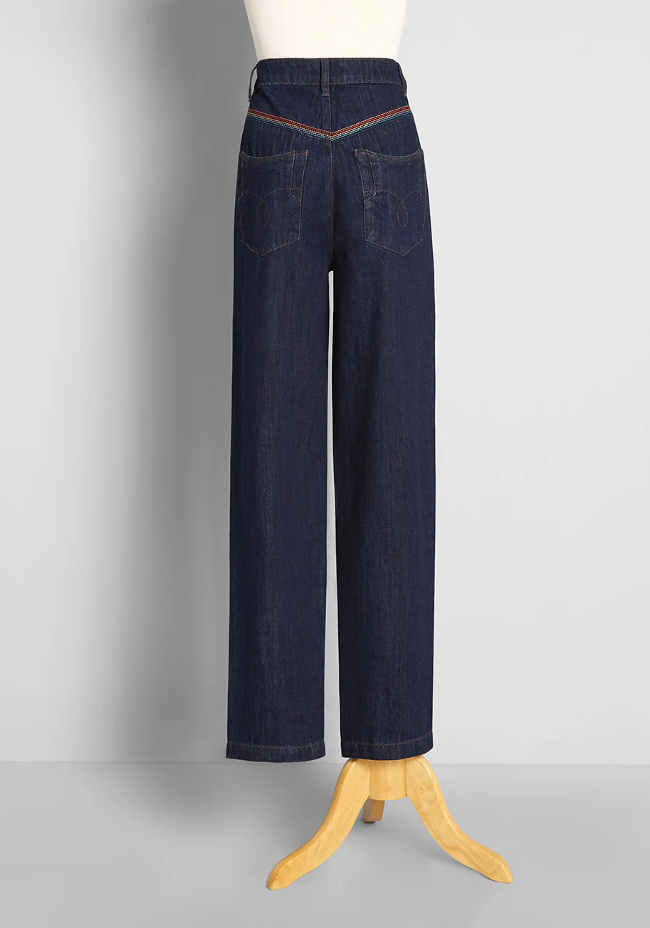 Rainbow In Tow Embroidered Jeans - Olabens