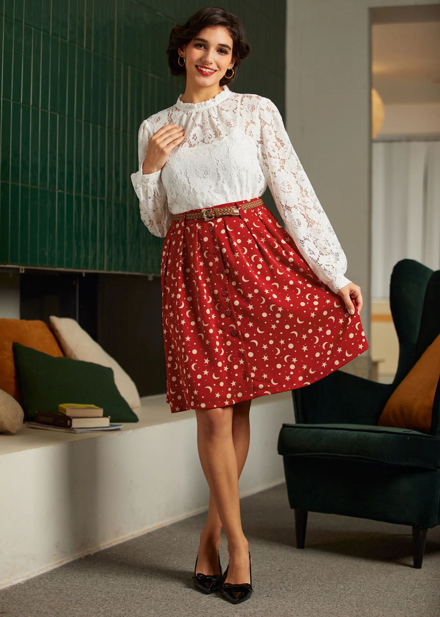 Mad Men Ruffle Mock Neck Blouse - Olabens