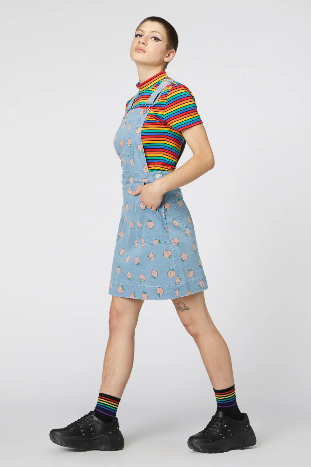 Denim Peach Bib Pinafore Skirtall - Olabens