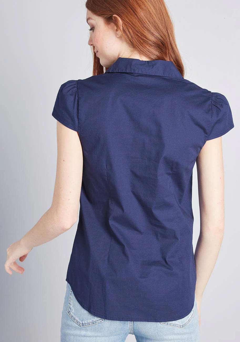 Off To A Good Start-Up Cap Sleeve Blouse - Olabens