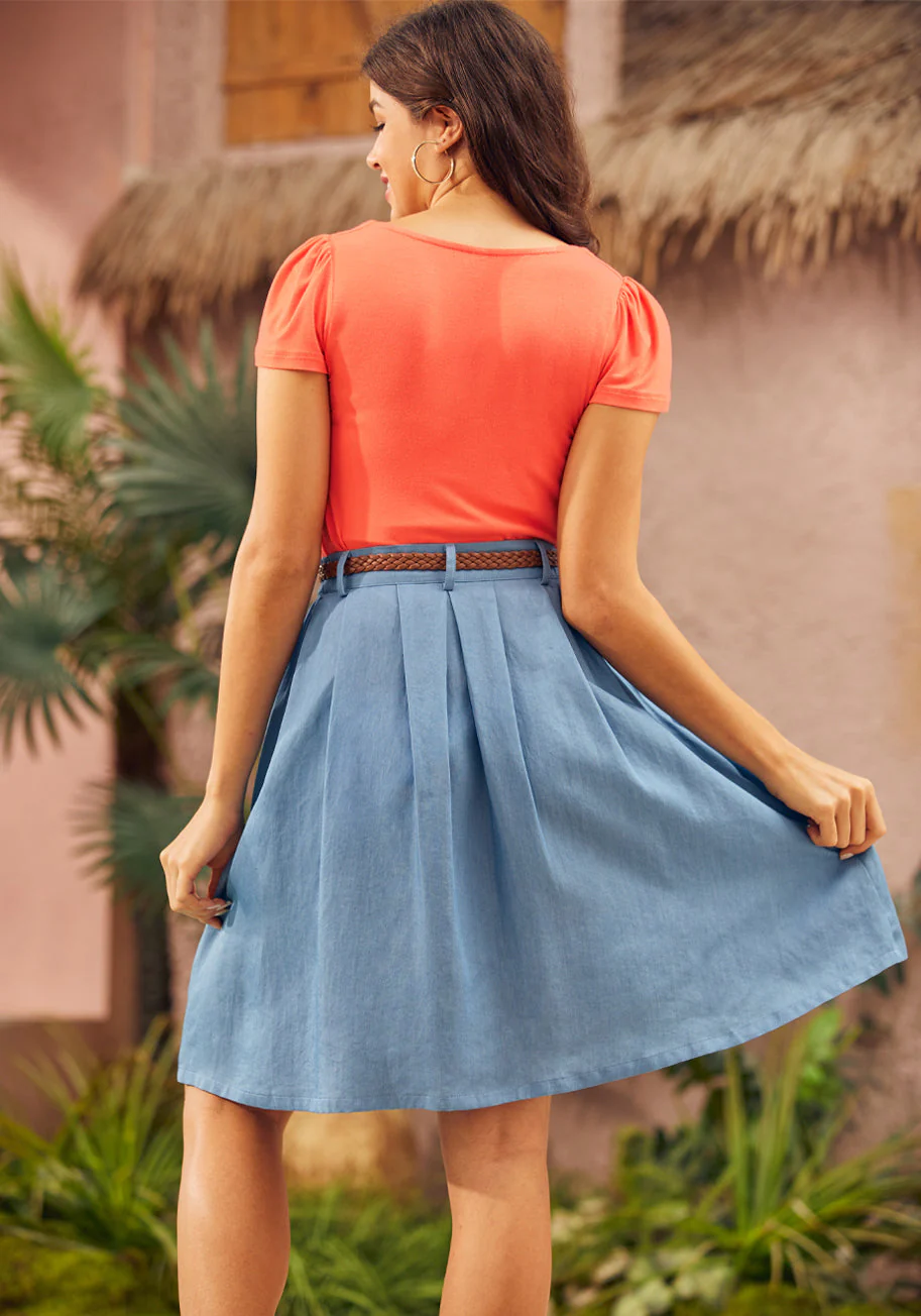 Bookstore's Best Chambray A-Line Skirt - Olabens