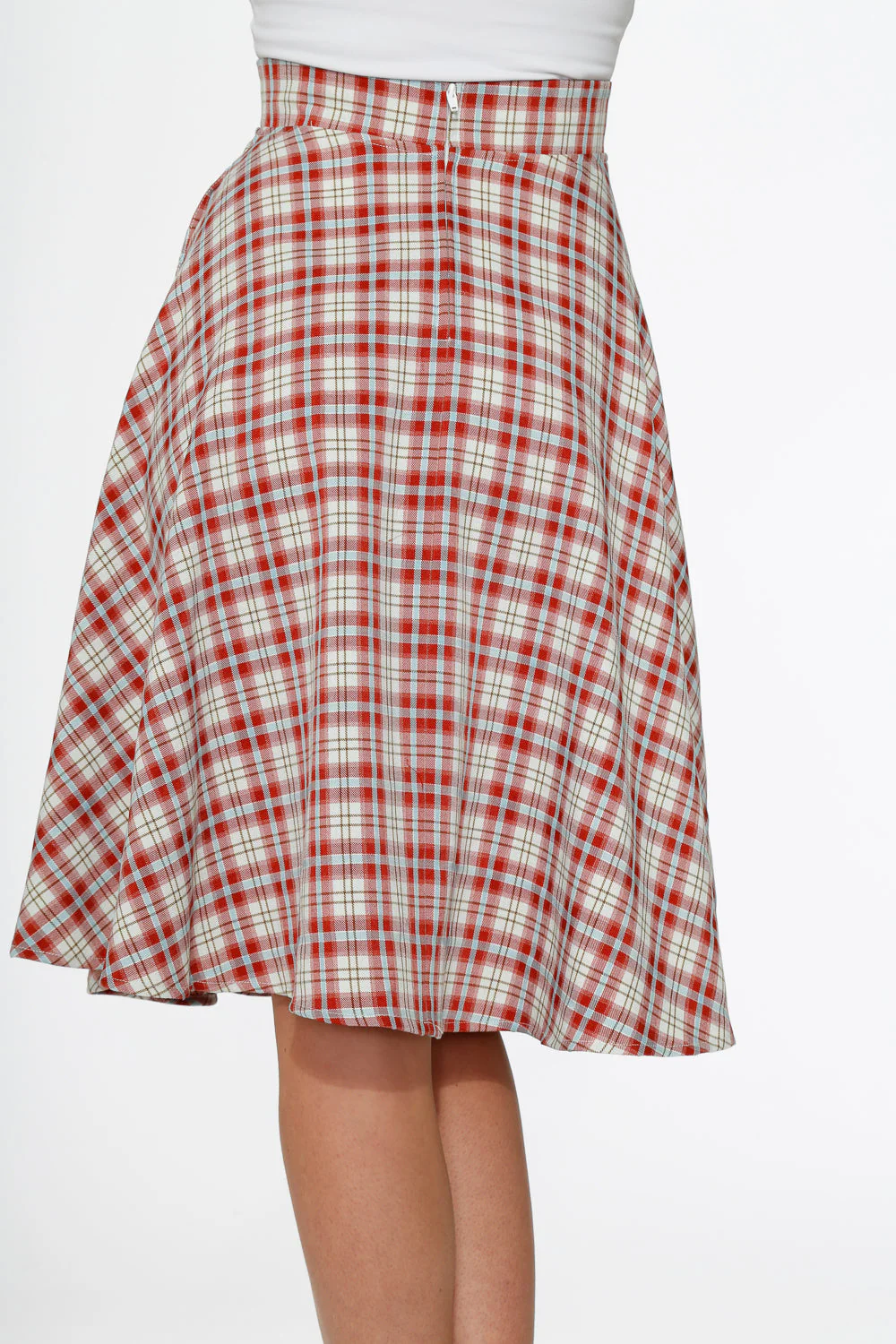 Red Plaid Swing Skirt - Olabens