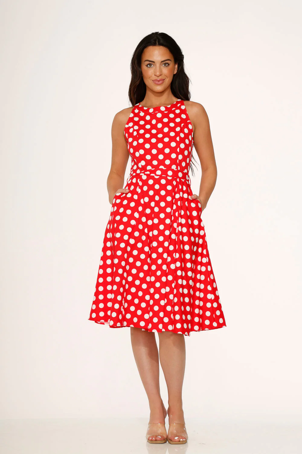 Red Polka Dot Swing Dress - Olabens