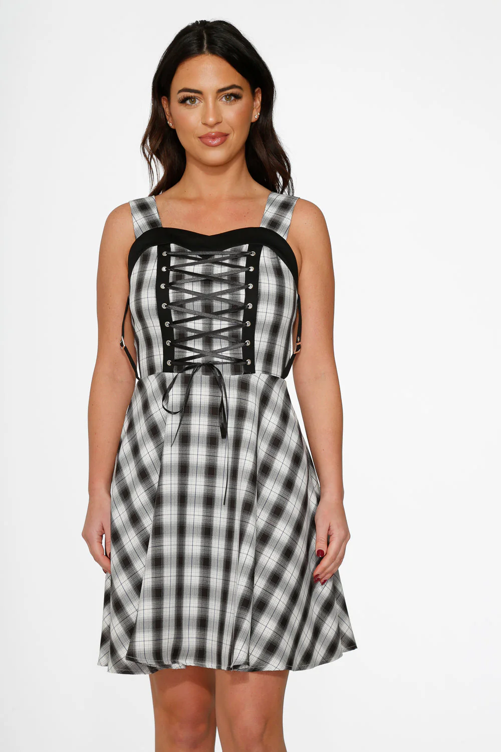 Black & White Plaid Swing Dress - Olabens