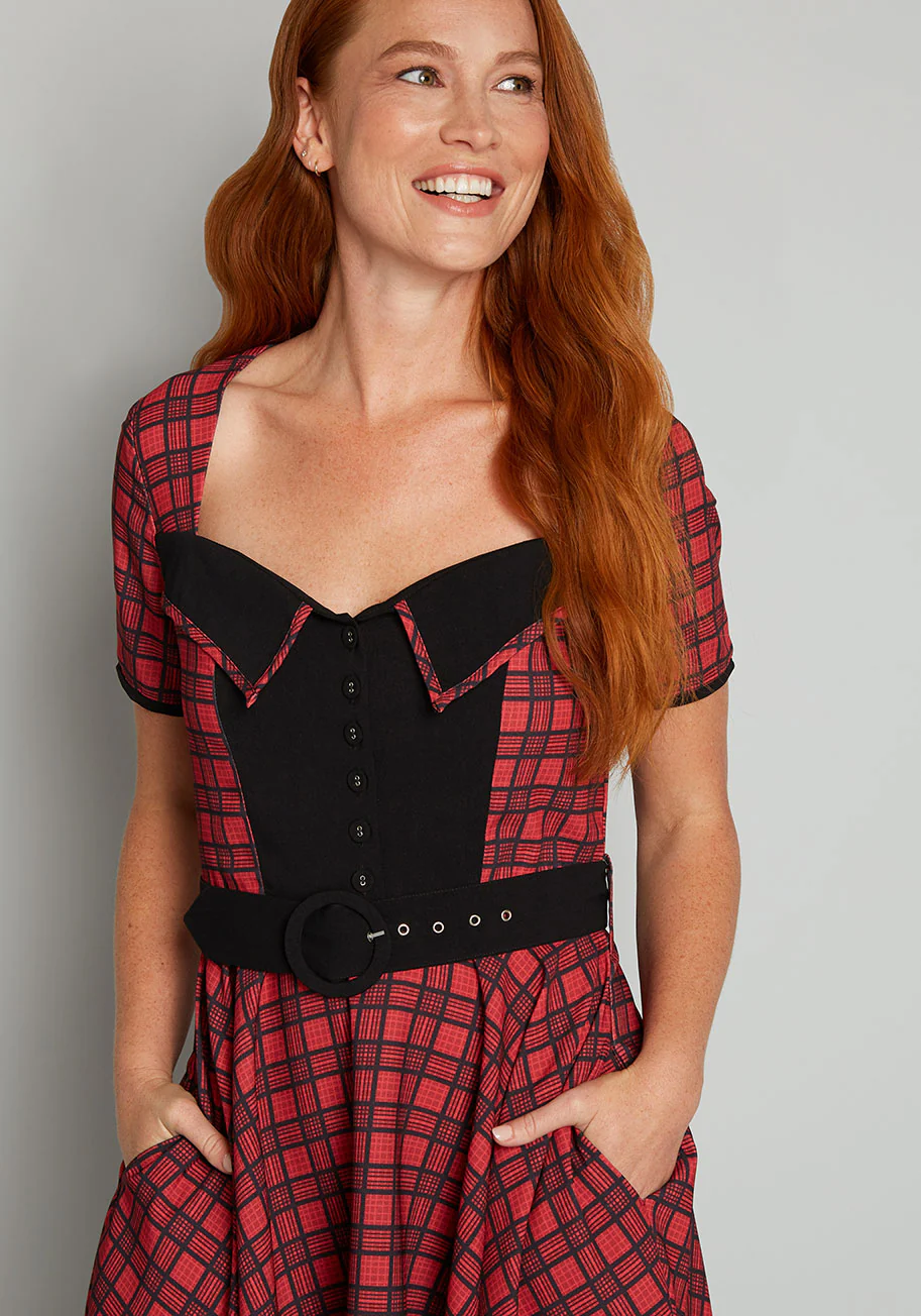 Love You Like Plaid Swing Dress - Olabens