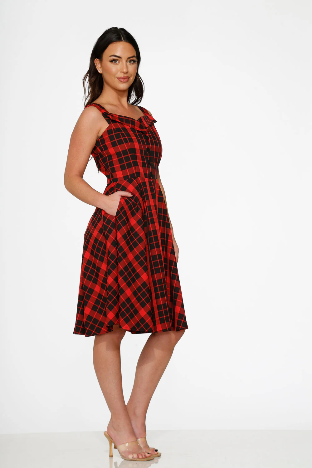 Red Plaid Swing Dress - Olabens