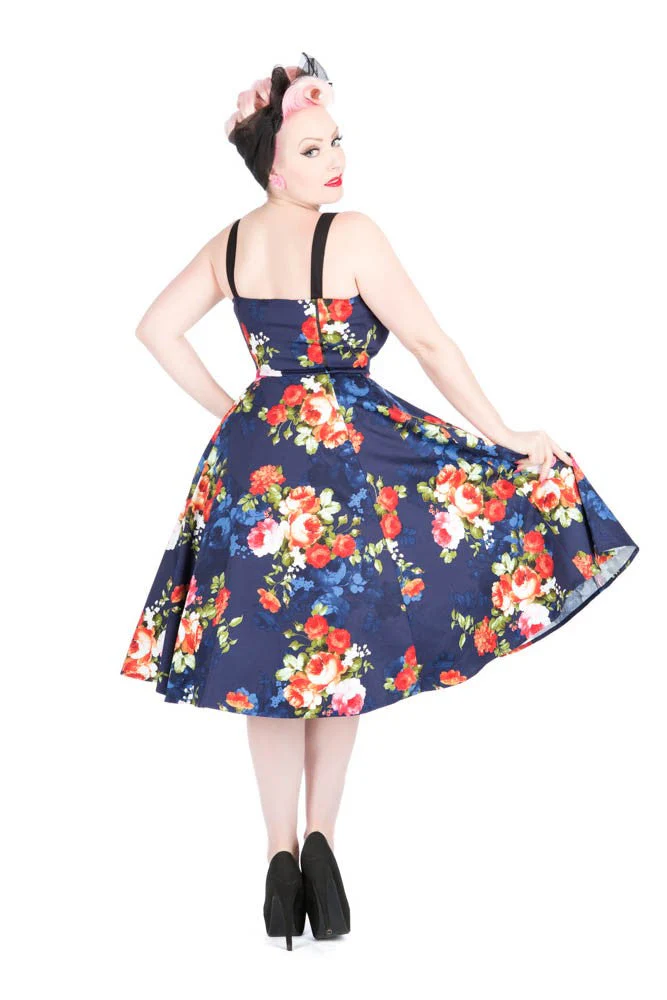 9320 Navy Floral Swing Dress - Olabens