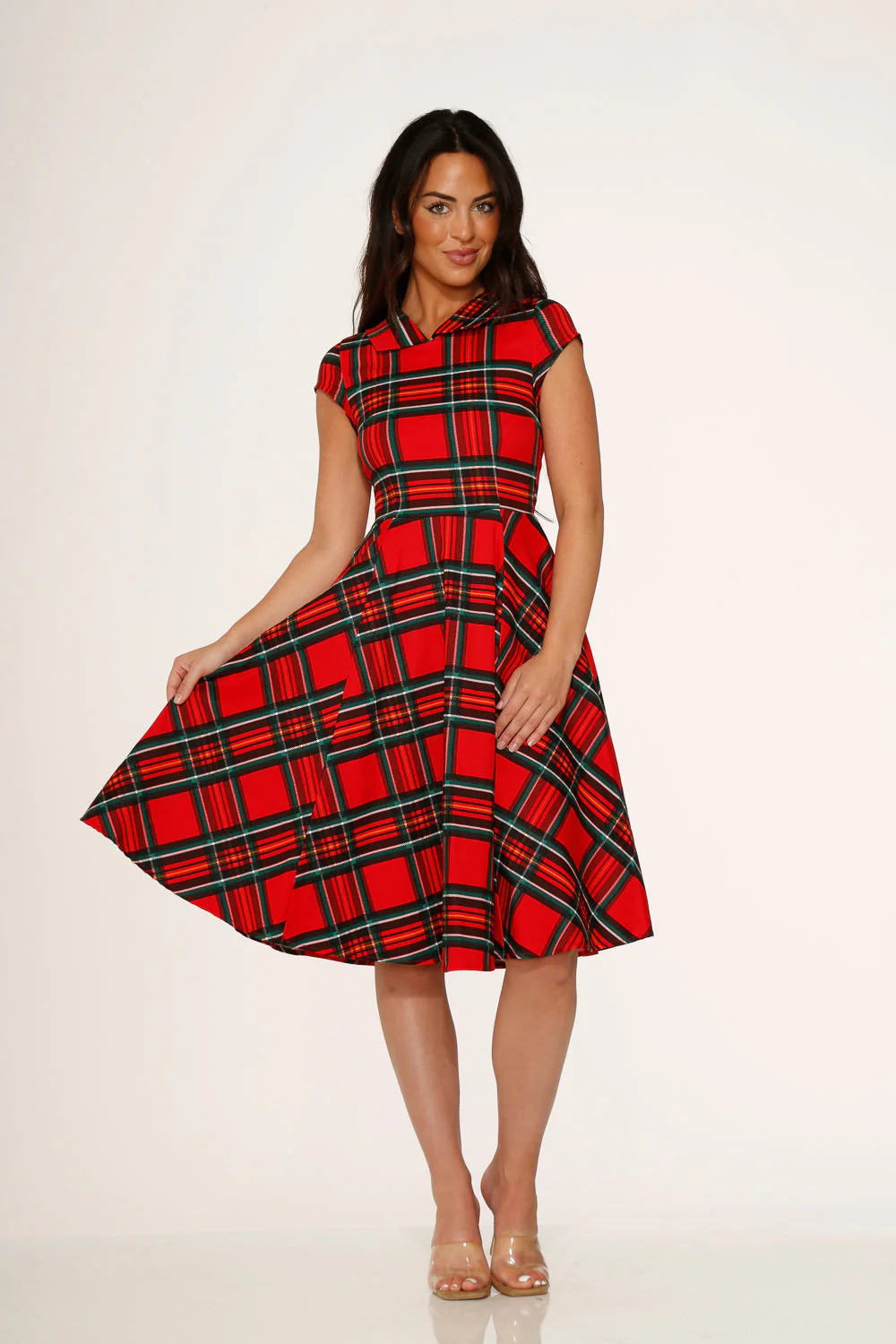 Red Plaid Swing Dress - Olabens