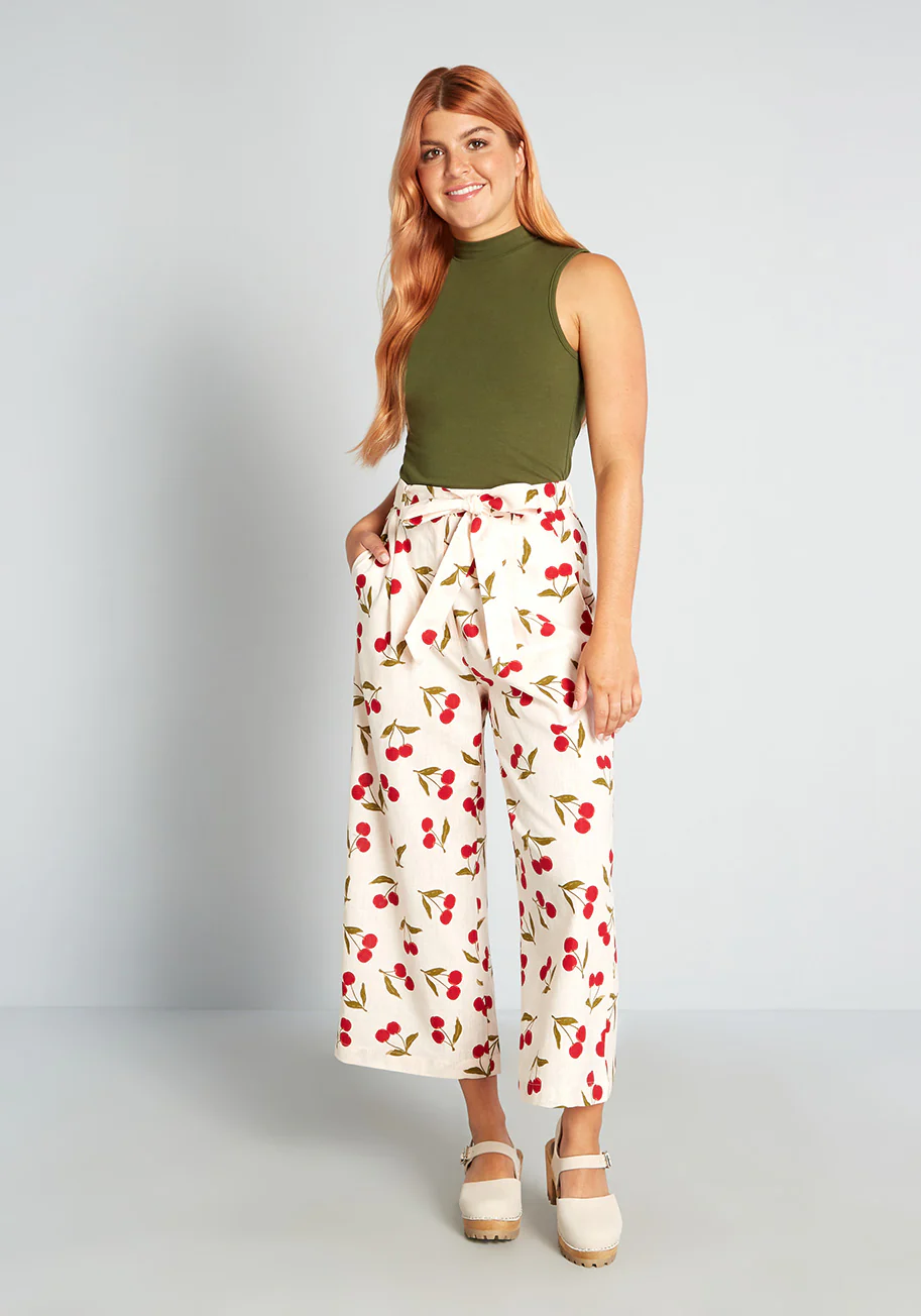 Cherries and Cream Wide-Leg Pants - Olabens