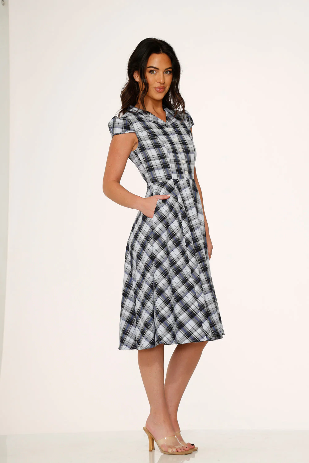 Blue Plaid Swing Dress - Olabens