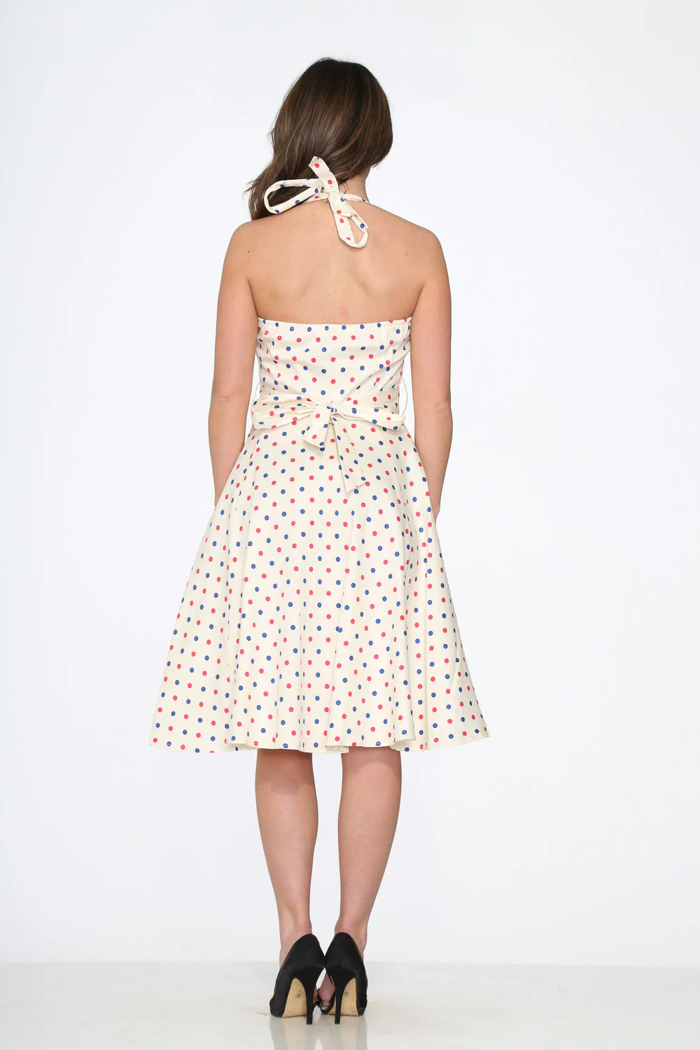 White Candy Dot Halter Swing Dress - Olabens