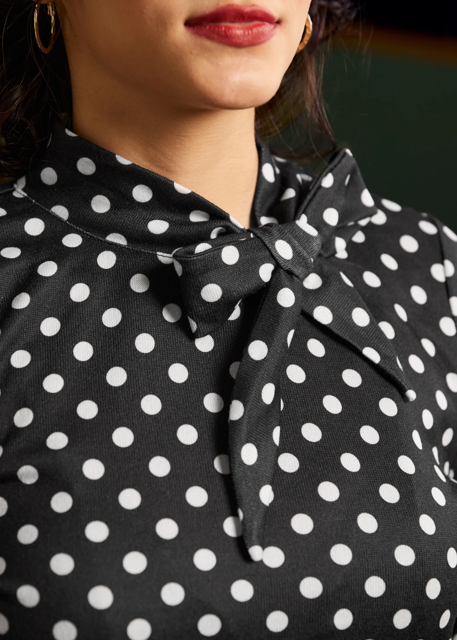 Rydell High Revisited Long Sleeve Tie-Neck Top - Olabens