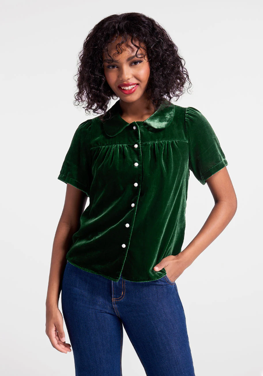 Made For Merriment Velvet Button-Up Top - Olabens