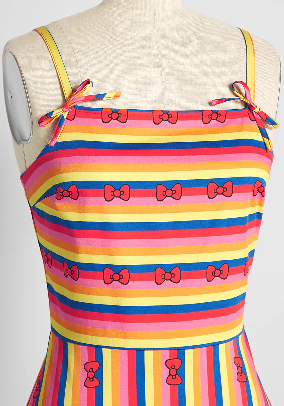 Isnyt x Hello Kitty Red Bows and Rainbows Fit and Flare Dress - Olabens